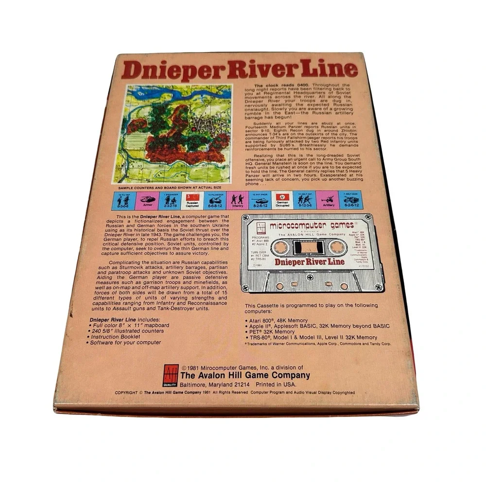 Avalon Hill Dnieper River Line 1981 Vintage PC Game Apple II Atari TRS-80 Floppy